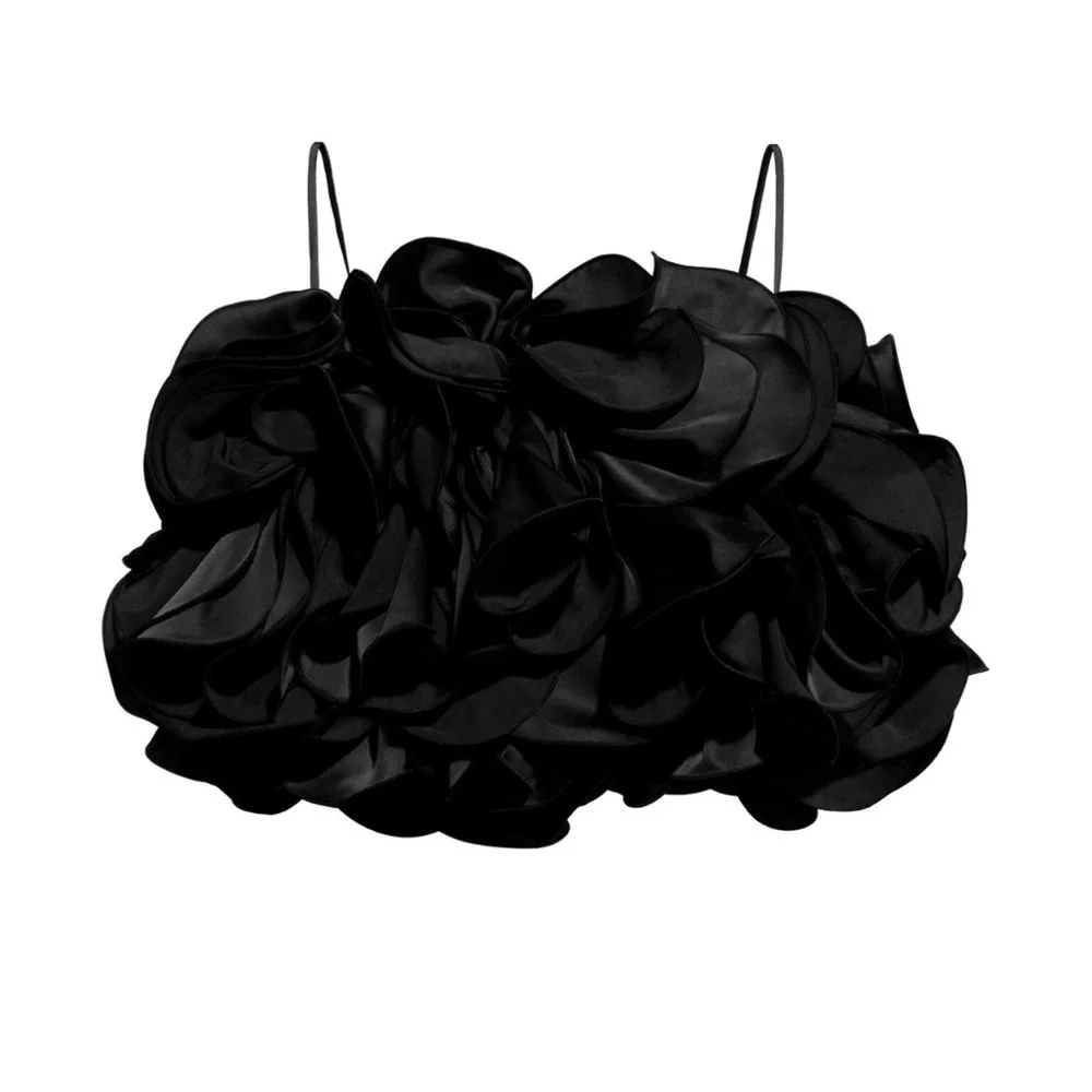 MAGDA BUTRYM X H&M RUFFLE SATIN BUSTIER TOP In Black - Picture 7 of 13